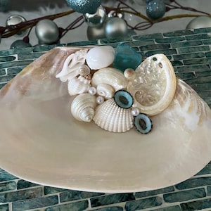Handmade Mother of Pearl Clam Soap Dish With Shells - Soap dish With Shells - Coastal Home Decor - Beach Bathroom Decor