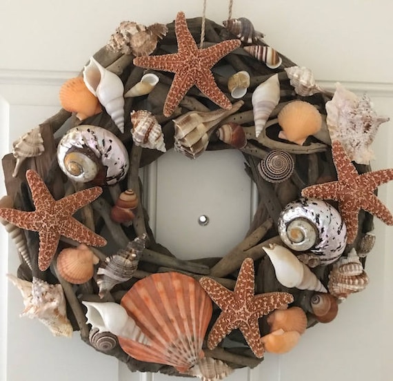 Beach Decor Starfish Driftwood Wreath Starfish Wreath Shell Wreath Coastal  Home Decor Seashells Christmas Wreath 
