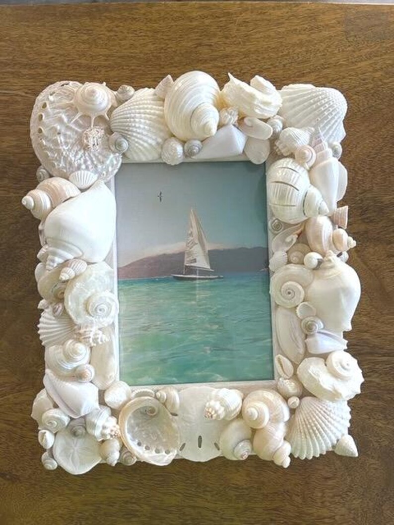 Wight Shell Frame Beach Decor White Seashell Picture Frame - Shell Frame - White Shell ...