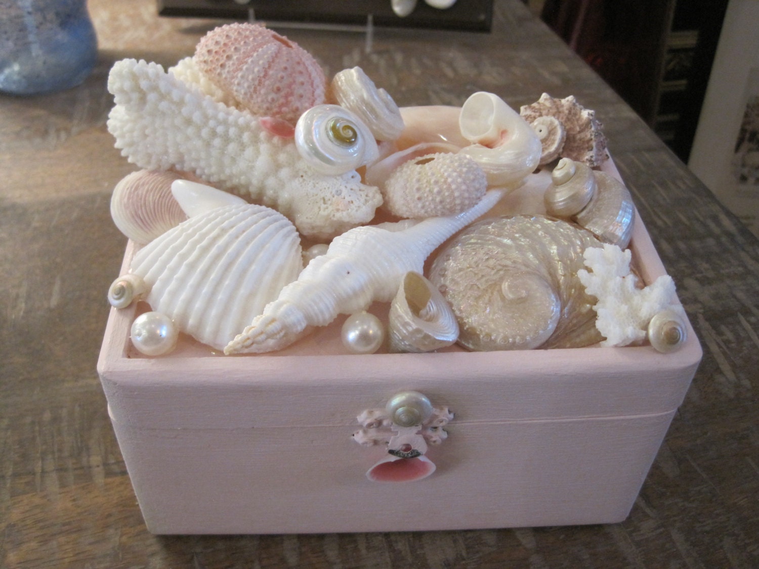 Beach Decor Seashell Decorative Box, Luxury Seashell Coral Storage