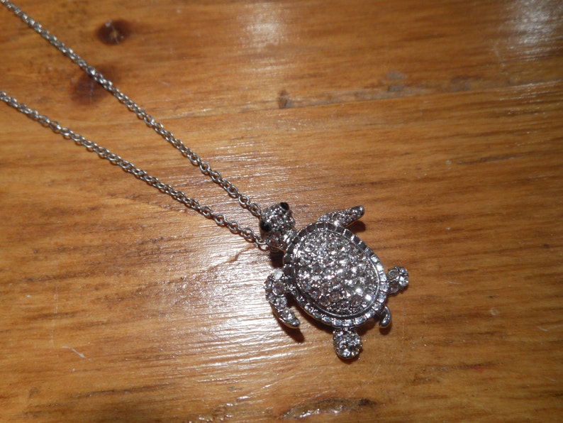 Silver Sea Turtle Necklace Turtle Necklace Rhinestone Turtle Necklace image 1