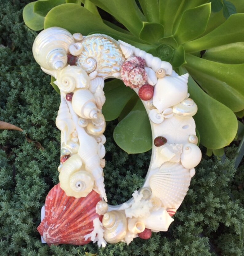 Beach Decor Shell Letter - White and Red Colored Shell Letter - Shell ...