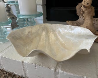 Capiz Shell Bowl - XL Natural Capiz Fluted Bowl - Coastal Home Decor - Wedding Decor - Coastal Centerpiece - Beach Decor - Beach House -Gift
