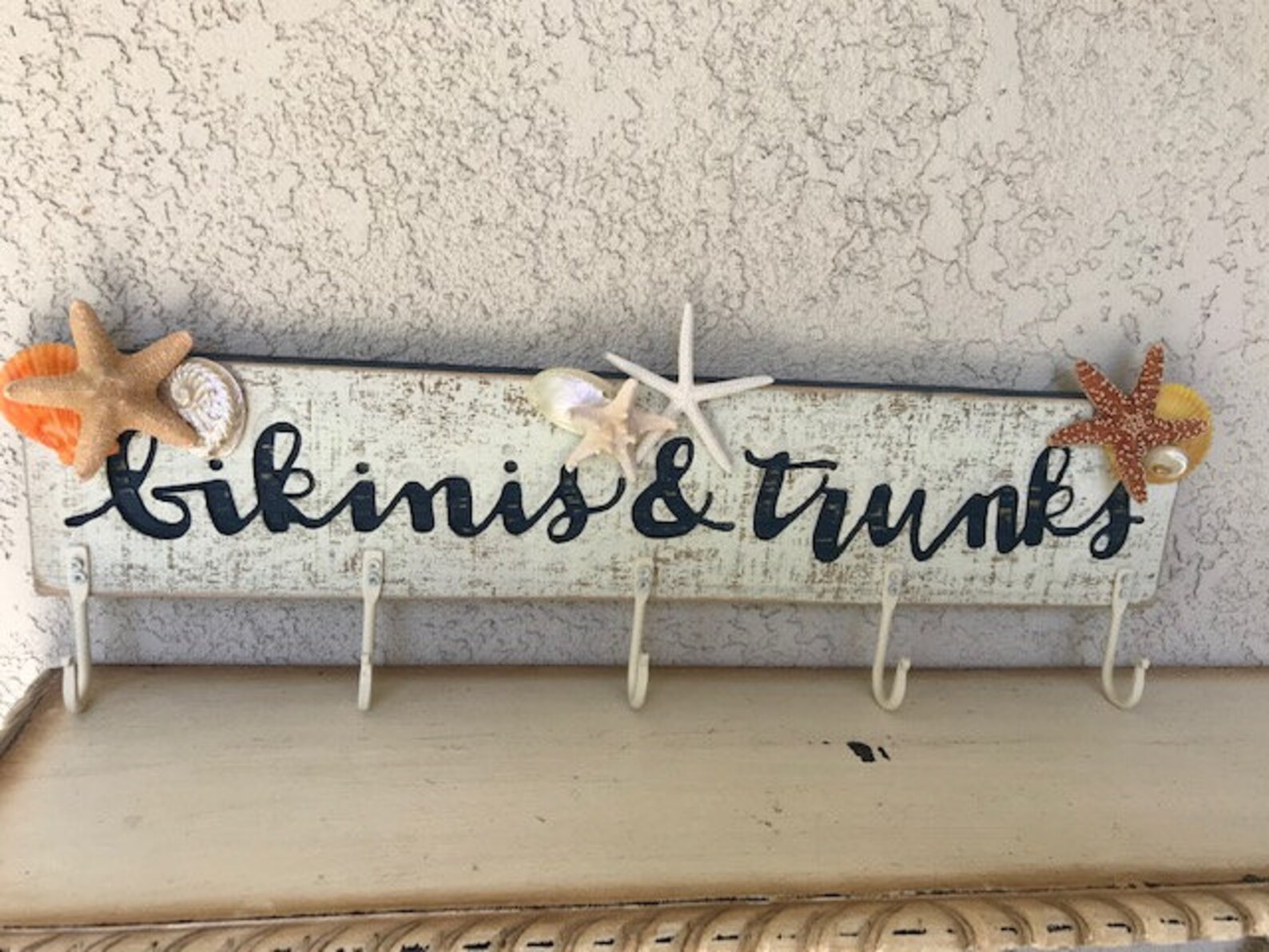 Beach Decor Wooden Hook Sign Bikinis & Trunks Etsy