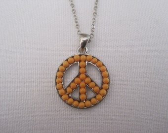 Peace Sign Necklace - Orange Beaded Peace Sign - Orange Beaded Necklace - Peace Necklace