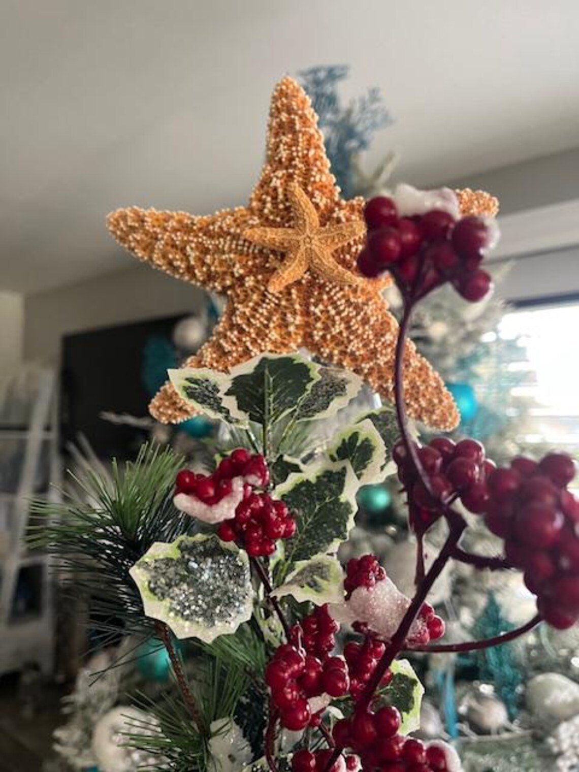 Beach Decor Starfish Tree Topper - Real Sugar Starfish Christmas Tree ...