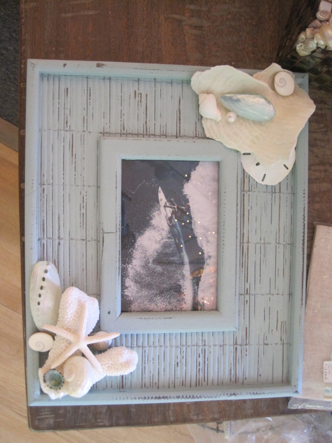 Blue Bamboo Distressed Seashell Picture Frame Shell Frame | Etsy