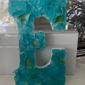 Beach Decor Sea Glass Letter Aqua Sea Glass Initial Coastal Home Decor Sea Glass Custom Wooden Letters Beach Beach Weddings 画像 10