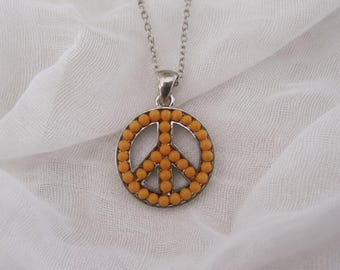 Peace Sign Necklace - Orange Beaded Peace Sign - Orange Beaded Necklace - Peace Necklace - Boho Necklace - Music Festivals - Birthday Gift