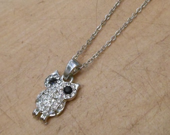 Silver Owl Necklace - Silver Rhinestone Owl Necklace