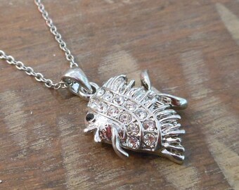 Silver Fish Necklace - Rhinestone Fish Necklace - Fish Necklace - Nautical Necklace - Beach Necklace - Gift