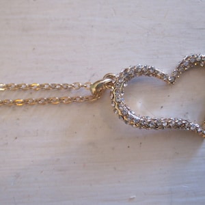 Gold Heart Necklace -Gold Rhinestone Heart Necklace - Valentine&#39;s Day - Gift Jewelry