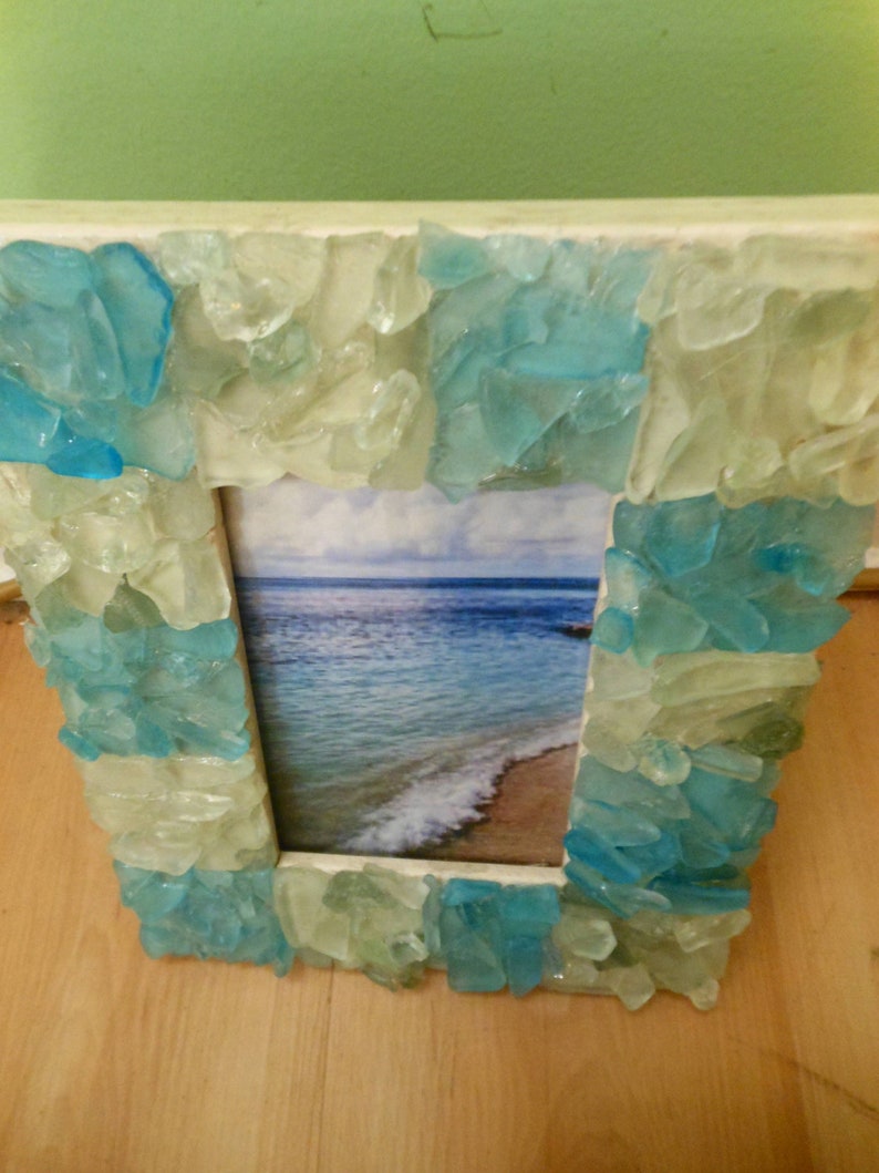 Beach Decor Sea Glass Picture Frame Sea Glass Frame Blue Etsy