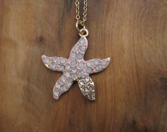 Pink Rhinestone Starfish Necklace - Starfish Necklace