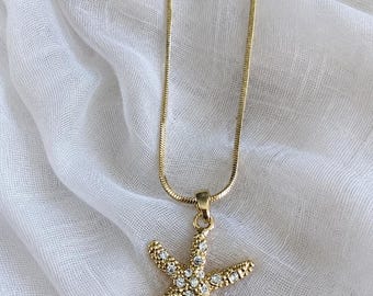 Collar de estrella de mar con diamantes de imitación dorados - Collar de estrella de mar - Joyería para bodas en la playa - Joyería de verano - Joyería costera - Regalos para damas de honor - Novias