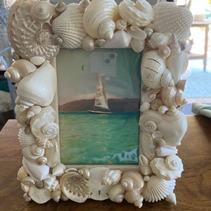 Beach Decor White Seashell Picture Frame Shell Frame White Shell Picture Frame Shell Wood Frame Beach Wedding Gift image 6