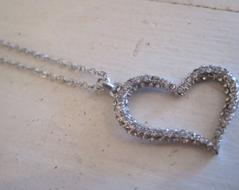 Silver Heart Necklace -Silver Rhinestone Heart Necklace - Gifts - Valentine's Day Jewelry