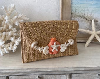 Seashell Handbag - Coastal Clutch with Real Shells - Resort/Vacation Bag -Luxury Handbag-Island Vacations -Beach Wedding - Coastal Purse