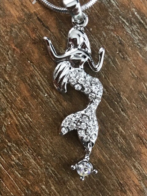 Mermaid Necklace - Silver Rhinestone Mermaid Necklace - Mermaids