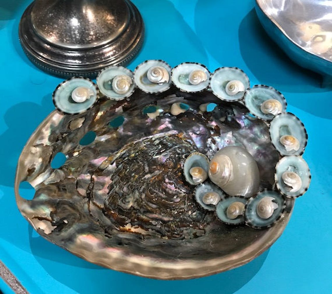 Handmade Beach Decor Abalone Dish With Limpet Shells Jewelry - Etsy