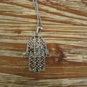 Hamsa Hand Necklace - Silver Engraved Hamsa Hand Necklace - Hamsa Necklace - Evil Eye Necklace - Hand Necklace