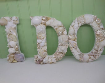 Beach Decor Shell Letters I DO - White Shell Letters - Wooden Letters - Beach Wedding