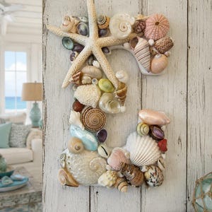 Handmade Seashell Letter "E" - Colorful Shell Letters - Shell Initial - Wooden Letters - Beach Wedding - Gift - Beach House Decor