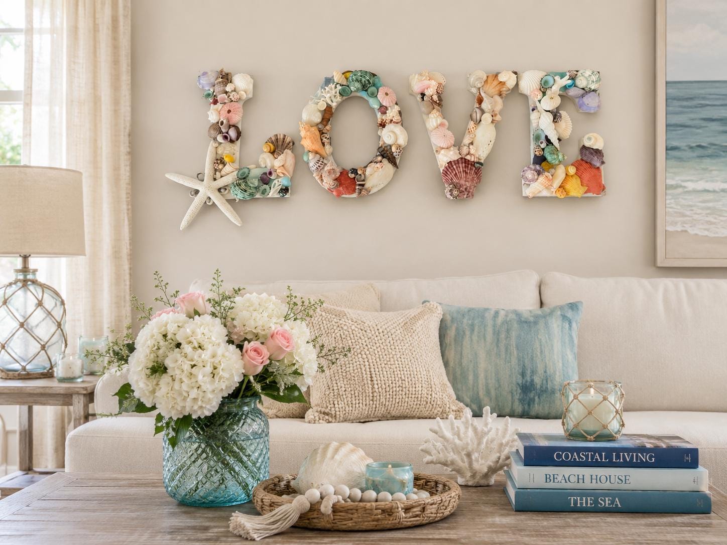 Beach Decor Shell Letters LOVE - Multicolor Shell Letters - Wooden