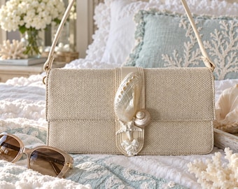 Handmade Seashell Handbag - Resort/Vacation Bag - Cream Bag With Real Shells-Luxury Handbag-Island Vacations -Beach Wedding - Coastal Bag