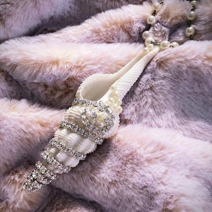 Embellished Spindle Shell with Swarovski Crystals and Pearl Accents Ornament -Coastal Home Decor - Seashells - Beach Wedding - Bling Shell