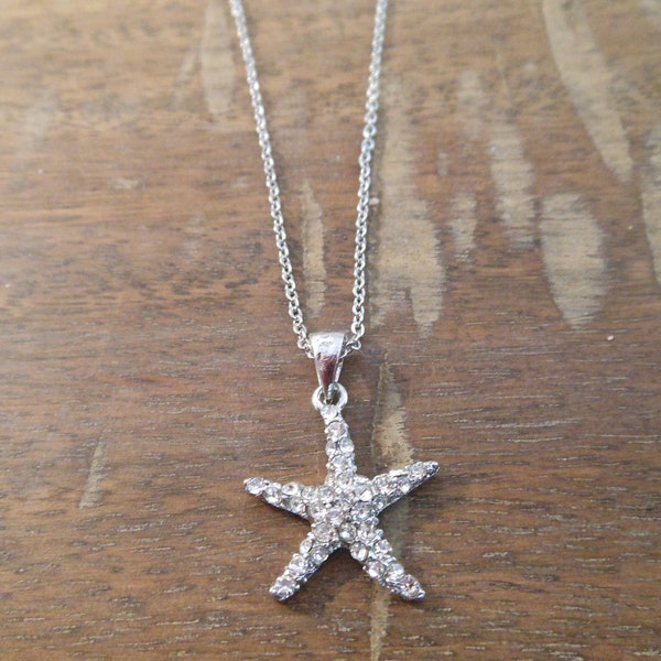 Starfish necklace - Small Starfish Necklace - Rhinestone Starfish Necklace - Beach Wedding