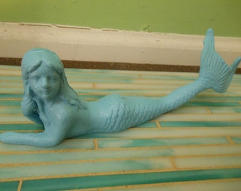 Beach Decor Cast Iron Laying Mermaid - Blue Painted Laying Mermaid - Mermaid Decor - Beach Decor - Mermaid - Coastal Home Decor - Girls Room