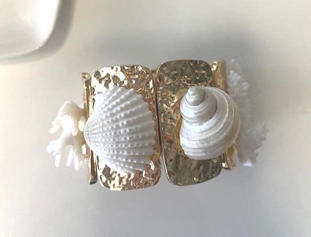 Handmade Seashell Gold Bracelet - Real Seashell and Coral Bracelet ...