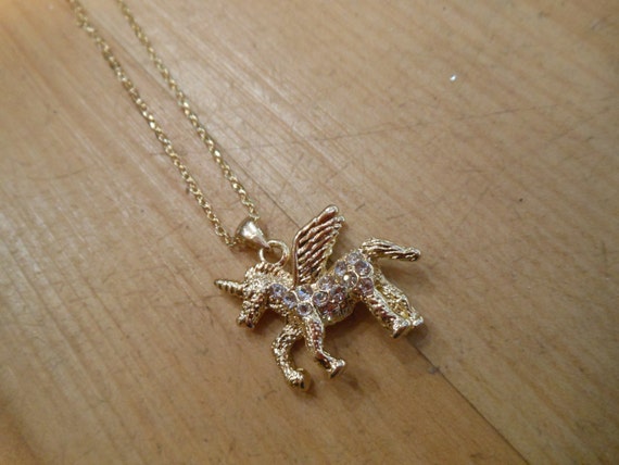 Gold Unicorn Necklace Rhinestone Unicorn Necklace Etsy