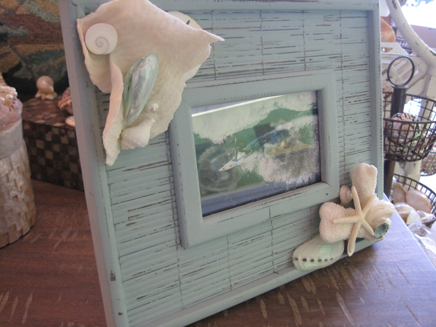 Blue Bamboo Distressed Seashell Picture Frame Shell Frame | Etsy