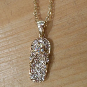 Flip Flop Necklace - Rhinestone Gold Flip Flop Necklace