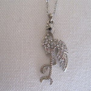 Silver Rhinestone Flamingo Necklace - Flamingo Necklace - Animal Jewelry
