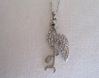 Silver Rhinestone Flamingo Necklace - Flamingo Necklace - Animal Jewelry