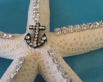 Embellished Starfish - Black and Silver Anchor Starfish - Starfish Ornament - Crystal Starfish - Coastal Home Decor - Beach - Beach Wedding