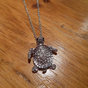 Silver Sea Turtle Necklace Turtle Necklace Rhinestone Turtle Necklace image 2