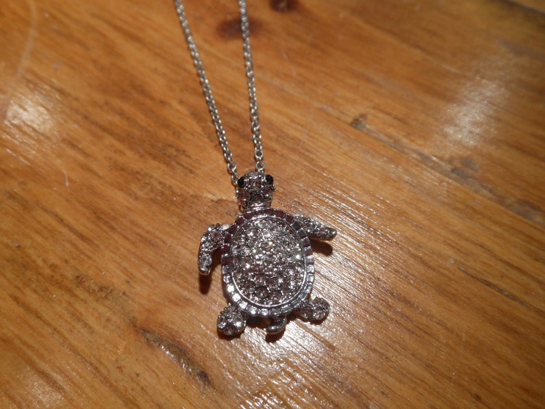 Silver Sea Turtle Necklace Turtle Necklace Rhinestone Turtle Necklace image 2