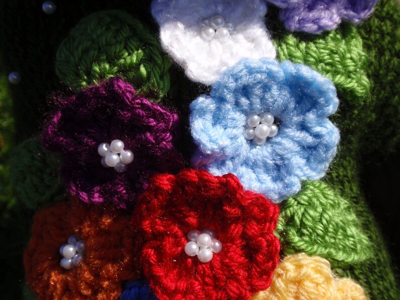 Hand Knit Green Dog Sweater with Crochet Flowers Etsy