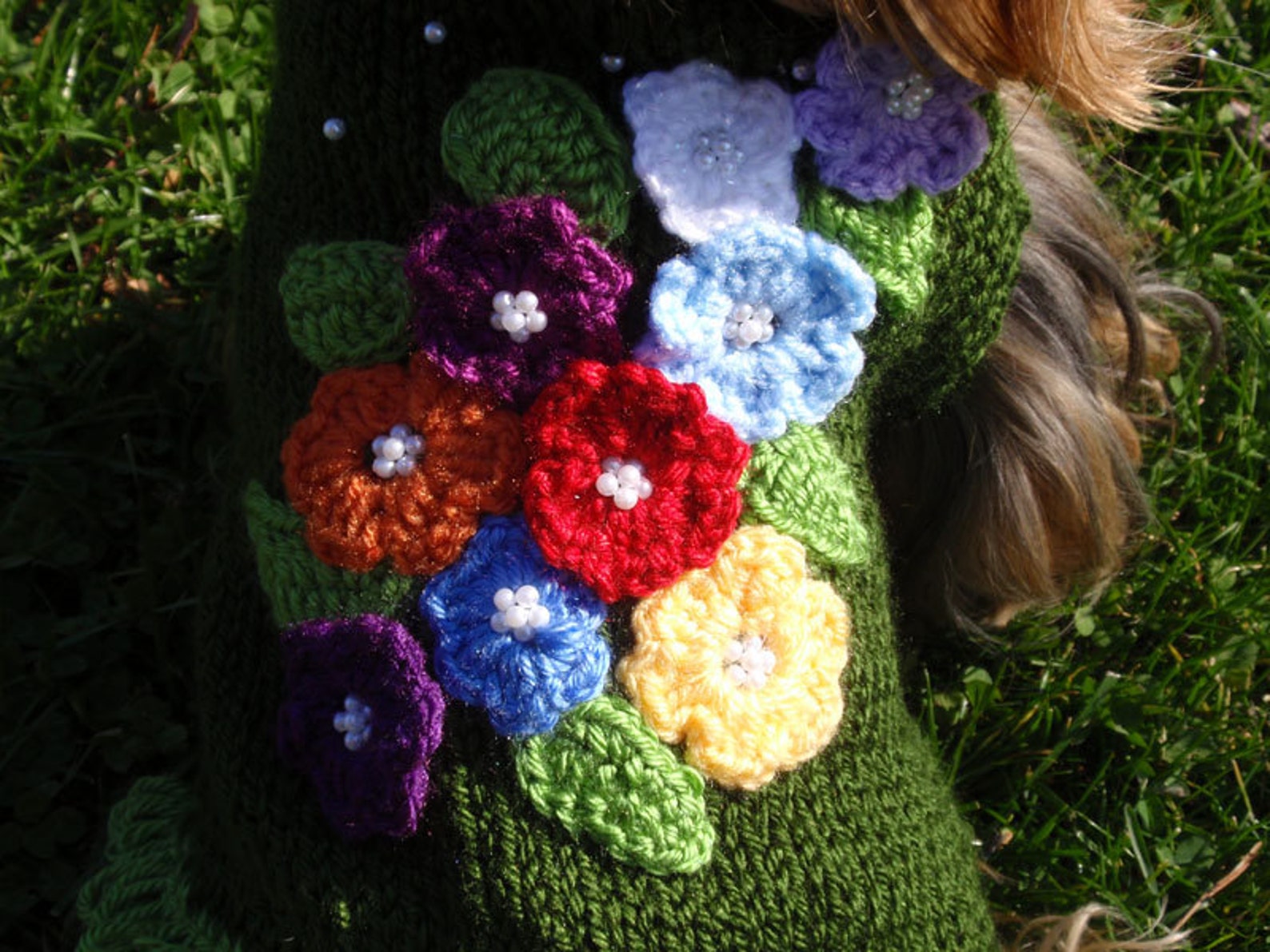 Hand Knit Green Dog Sweater with Crochet Flowers Etsy
