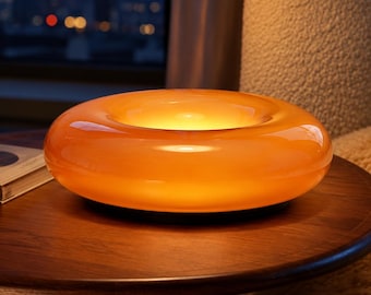 Donut Table Lamp, Orange with 3 Light Tones or White 16-Color RGB, USB or Rechargeable, Retro LED Mood Light