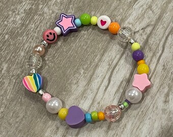 Rainbow stack beaded bracelet; one of a kind colorful beaded bracelet