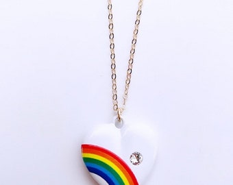 Studded Heart Charm Heart Charm Necklace Love Jewelry Rainbow Jewelry Heart Necklace JustBeadItByDrue