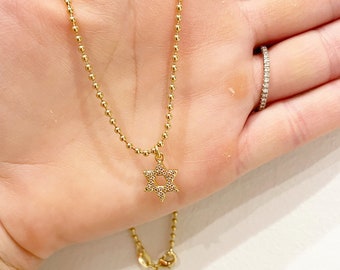 Gold Star of David Necklace; star necklace