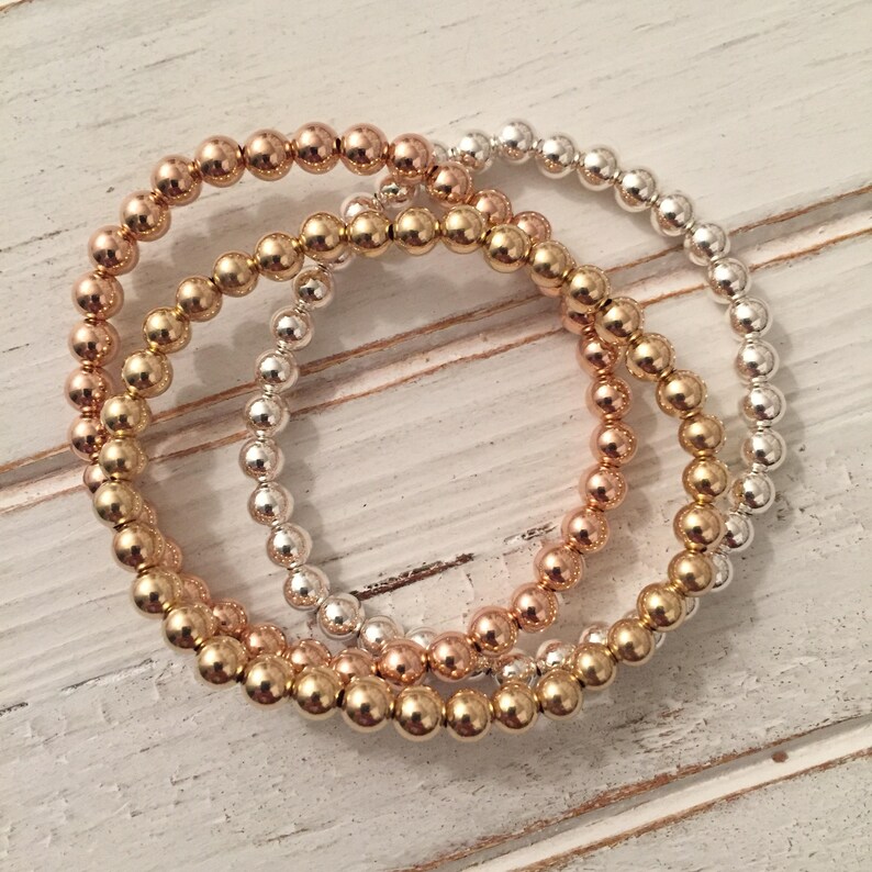 14k Gold Filled Beaded Bracelets Stretch Gold Bracelets Etsy
