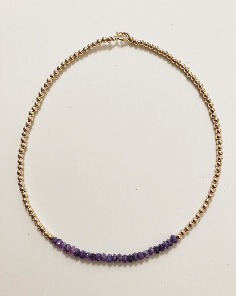 14k gold filled and purple mystic quartz choker necklace; gold choker; layering necklace