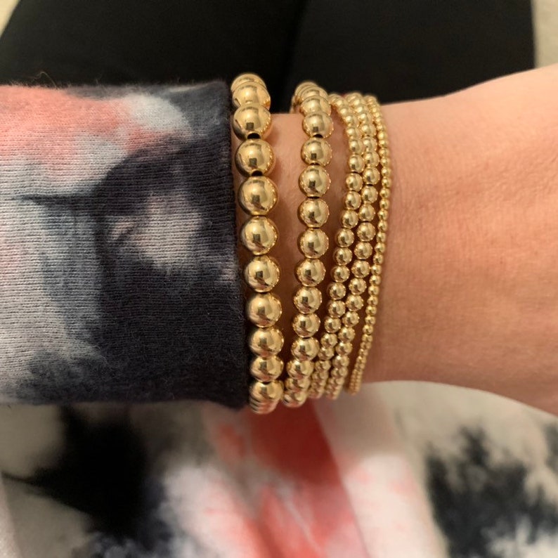 14k gold filled beaded bracelets stretch gold bracelets 6mm | Etsy